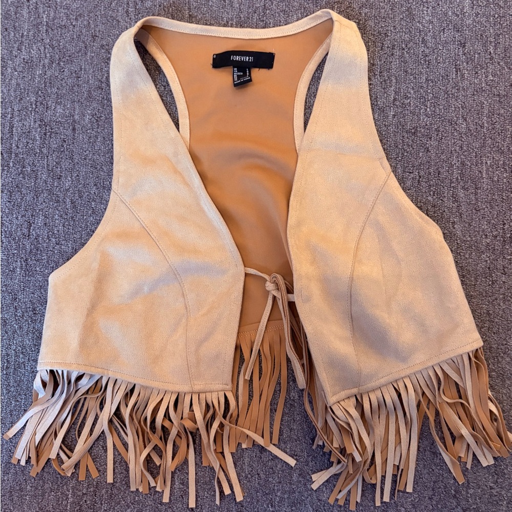 Forever 21 Beige Fringe Vest